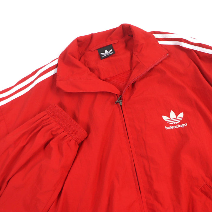 Excellent BALENCIAGA×adidas Jacket TRACKSUIT 3-Stripes Trefoil Red Nylon mens L 712280