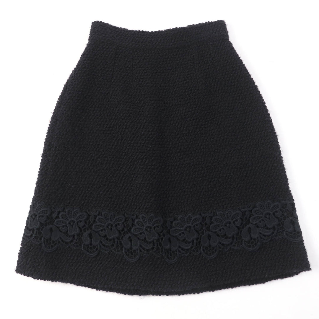 Pristine DOLCE&GABBANA skirt Flower lace knit black wool Women 36 F4R37T