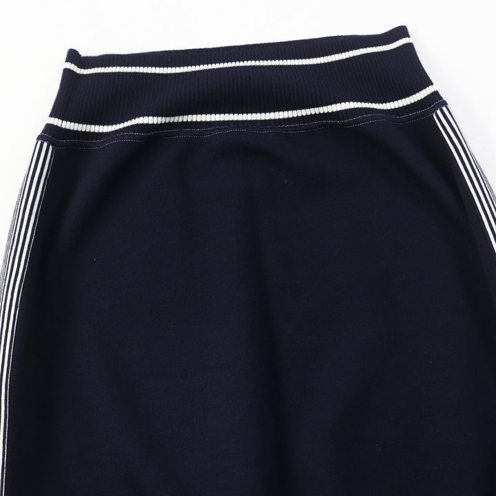 Great CHANEL skirt With airplane charm Dark Navy White cotton Women 40 08C P32497