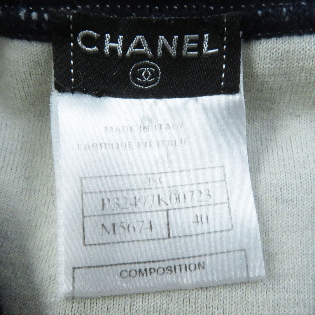 Great CHANEL skirt With airplane charm Dark Navy White cotton Women 40 08C P32497