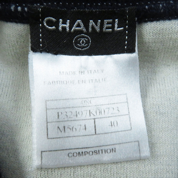Great CHANEL skirt With airplane charm Dark Navy White cotton Women 40 08C P32497