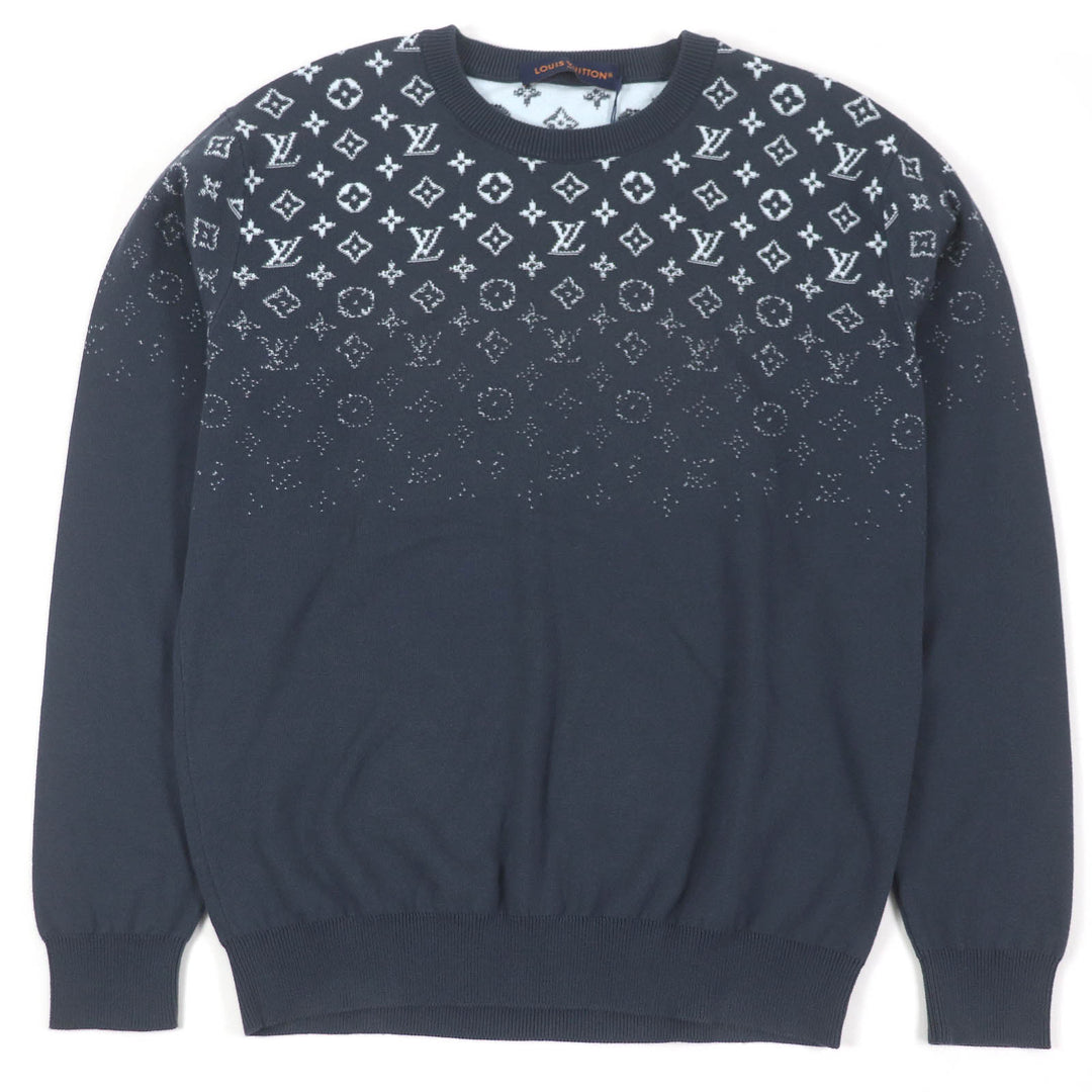 LOUIS VUITTON knit Monogram Gradient Crew Neck Sweater Blue gray mens M 1AFAPP