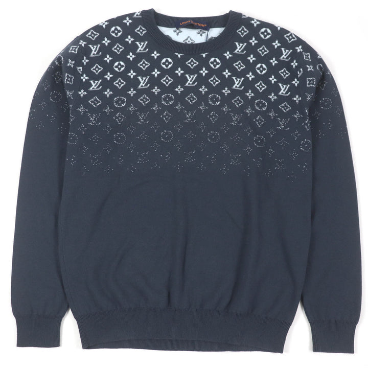 LOUIS VUITTON knit Monogram Gradient Crew Neck Sweater Blue gray mens M 1AFAPP