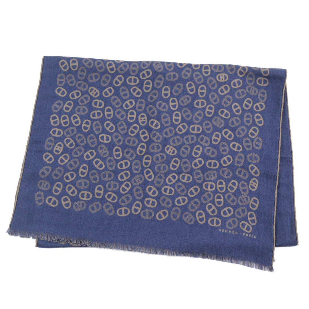 Great HERMES Scarf bicolor scarf Blue Light Brown cashmere mens