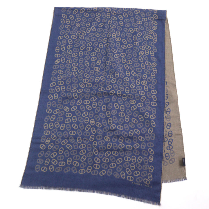 Great HERMES Scarf bicolor scarf Blue Light Brown cashmere mens