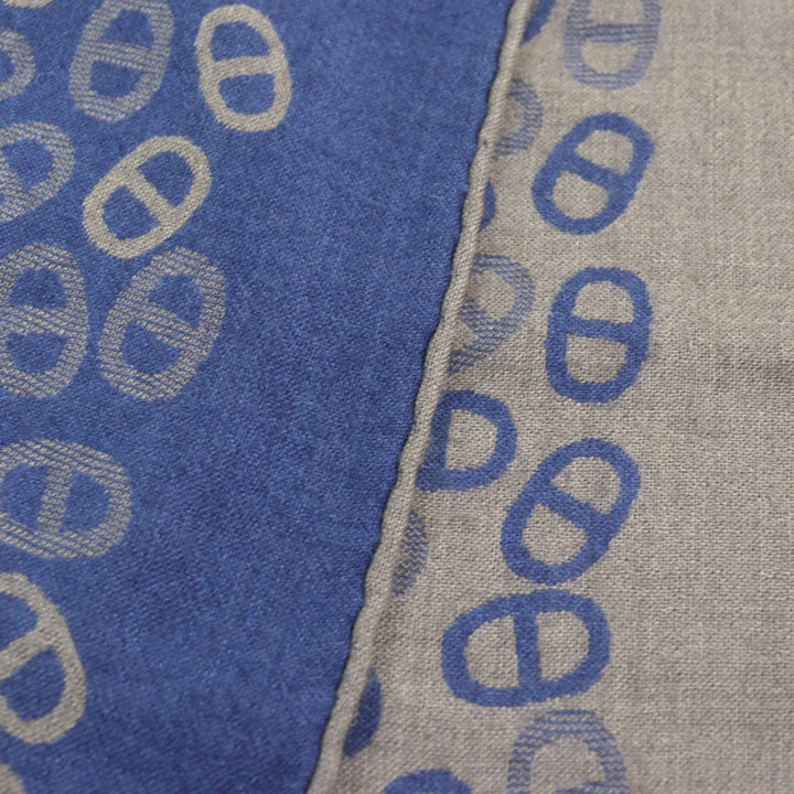 Great HERMES Scarf bicolor scarf Blue Light Brown cashmere mens