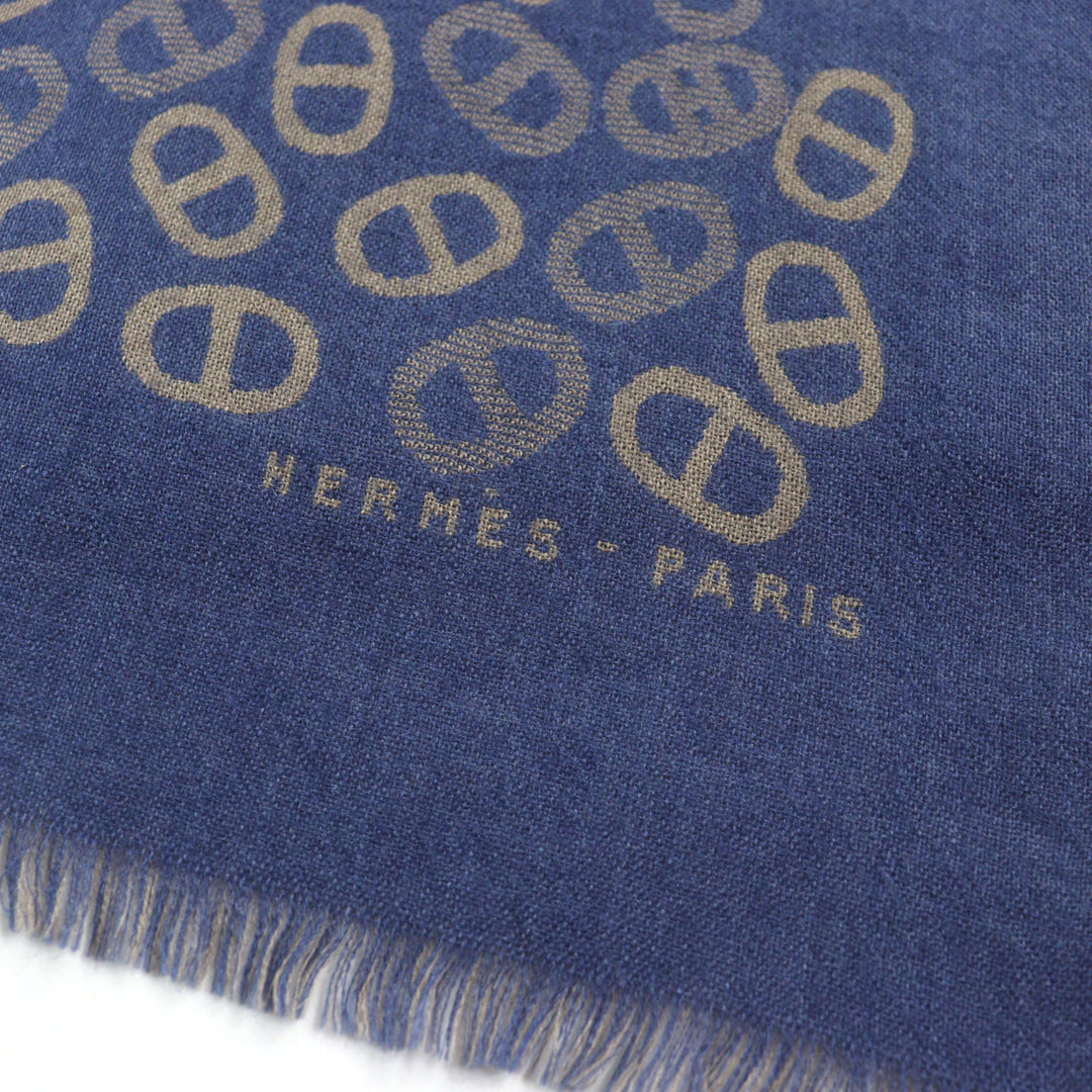 Great HERMES Scarf bicolor scarf Blue Light Brown cashmere mens