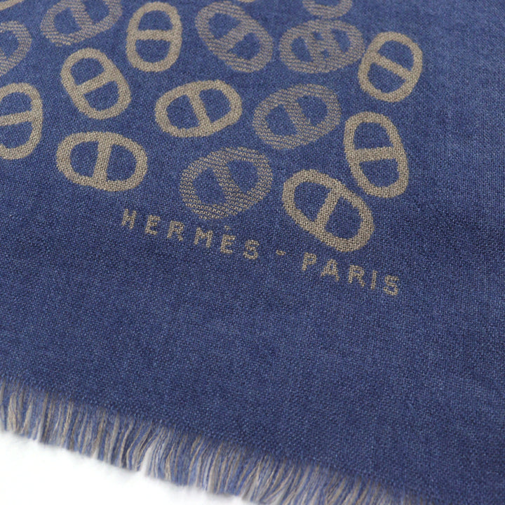Great HERMES Scarf bicolor scarf Blue Light Brown cashmere mens
