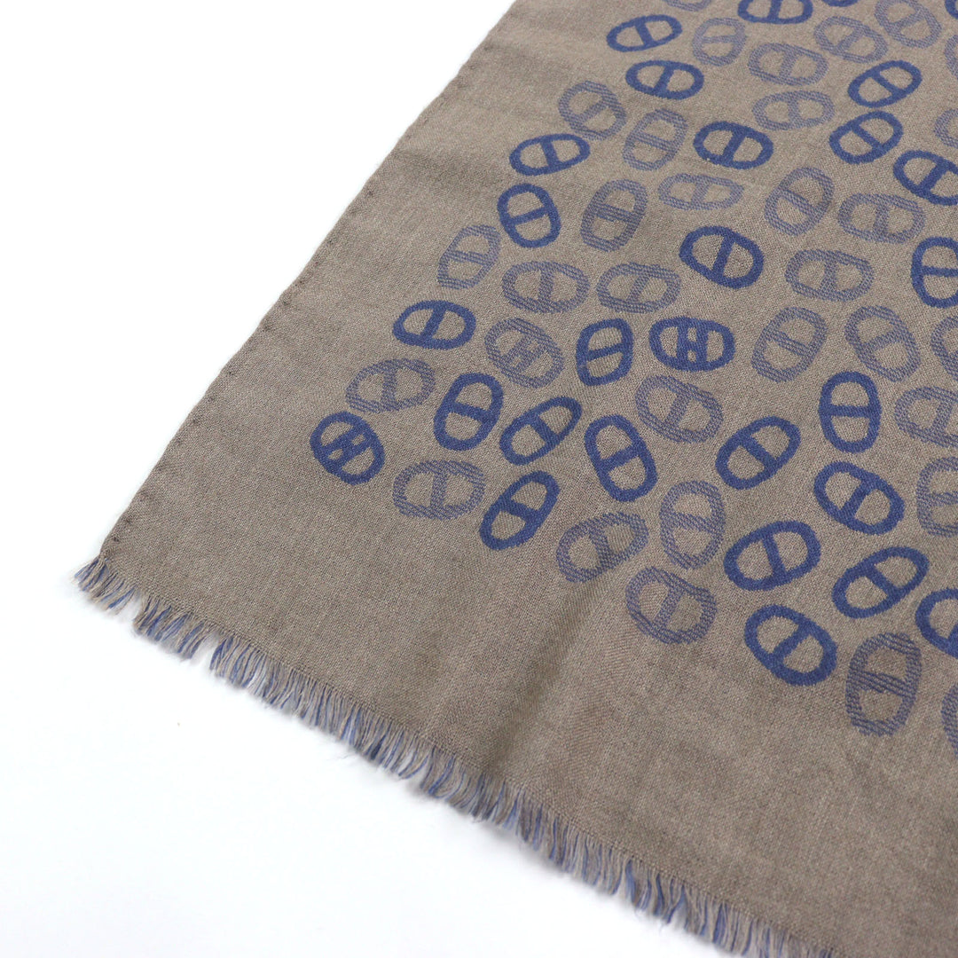 Great HERMES Scarf bicolor scarf Blue Light Brown cashmere mens