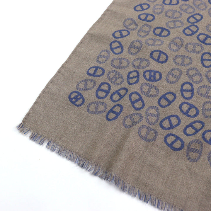 Great HERMES Scarf bicolor scarf Blue Light Brown cashmere mens