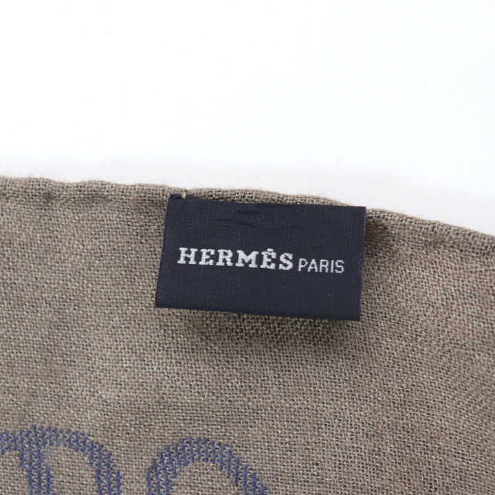 Great HERMES Scarf bicolor scarf Blue Light Brown cashmere mens