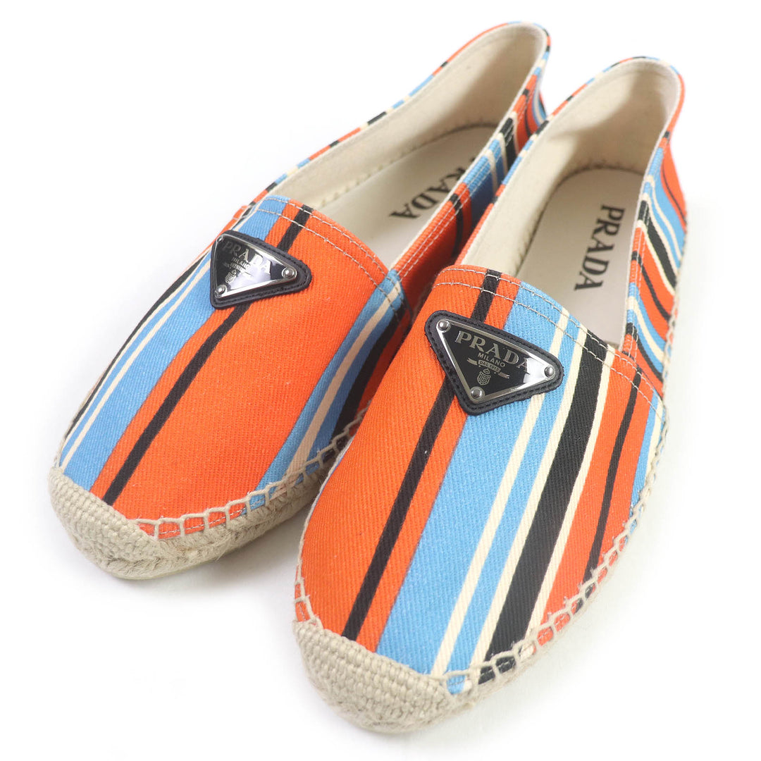 Pristine PRADA Slip-on Striped Triangle Logo Triangle Plate canvas mens 8 2DE136