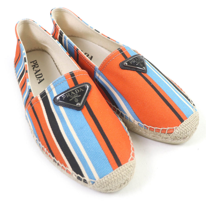 Pristine PRADA Slip-on Striped Triangle Logo Triangle Plate canvas mens 8 2DE136