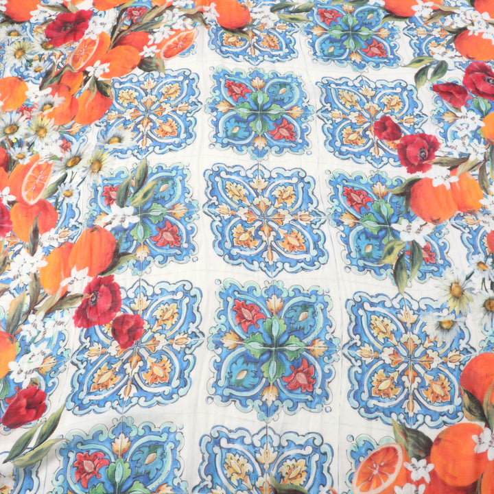 Excellent DOLCE&GABBANA Stall Large shawl with fringe, logo, flower and fruit design Multi Modal Women