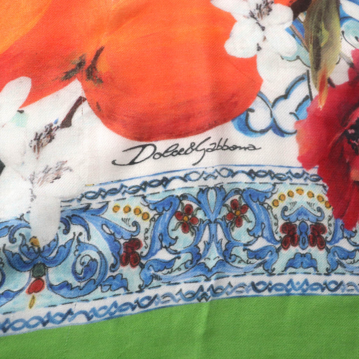 Excellent DOLCE&GABBANA Stall Large shawl with fringe, logo, flower and fruit design Multi Modal Women