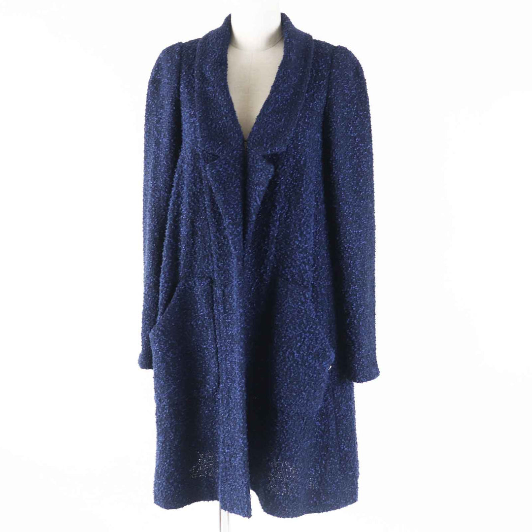 Good CHANEL coat COCO Mark plate included Tweed long length Blue navy 36 P53864