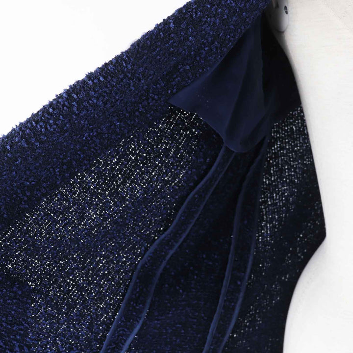 Good CHANEL coat COCO Mark plate included Tweed long length Blue navy 36 P53864
