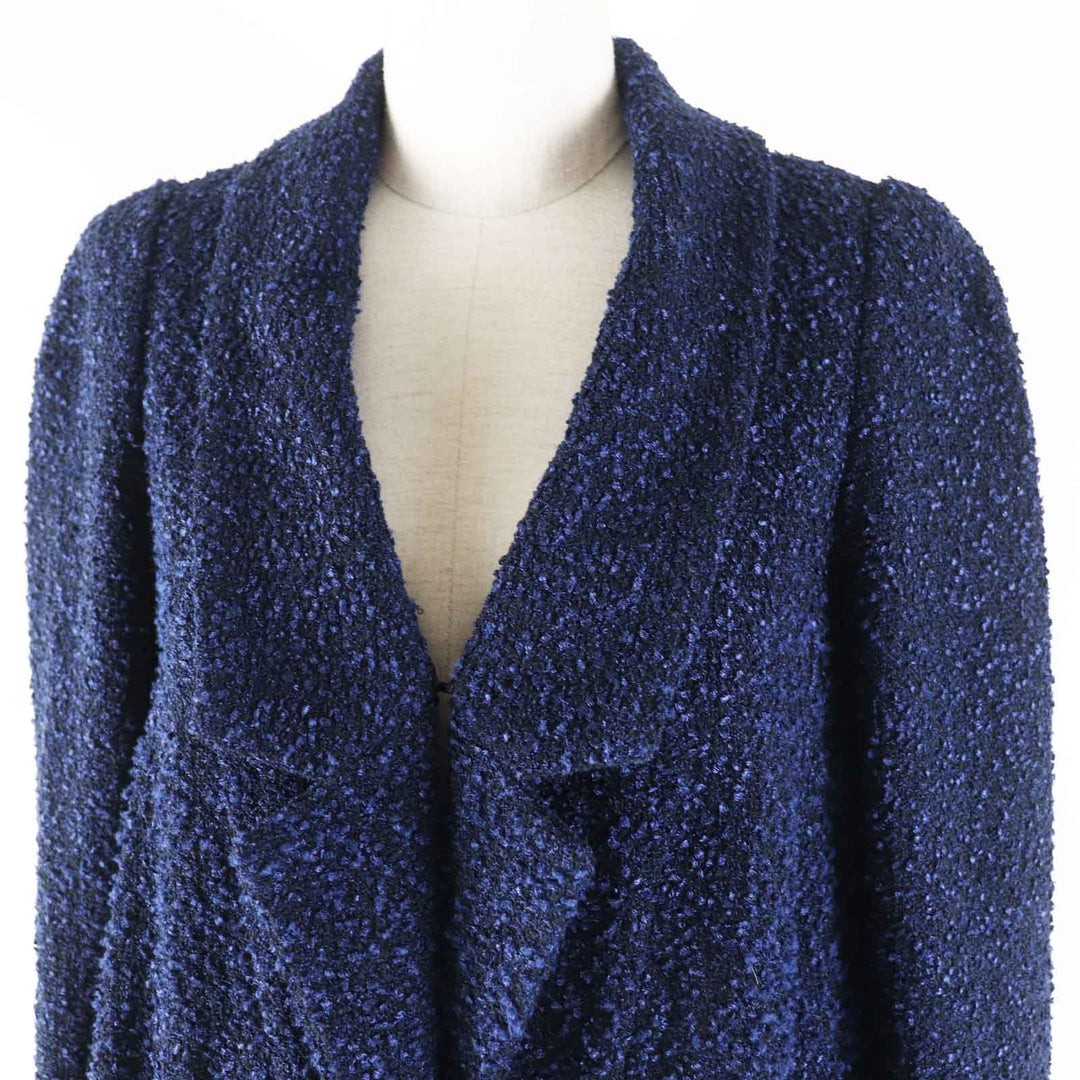 Good CHANEL coat COCO Mark plate included Tweed long length Blue navy 36 P53864