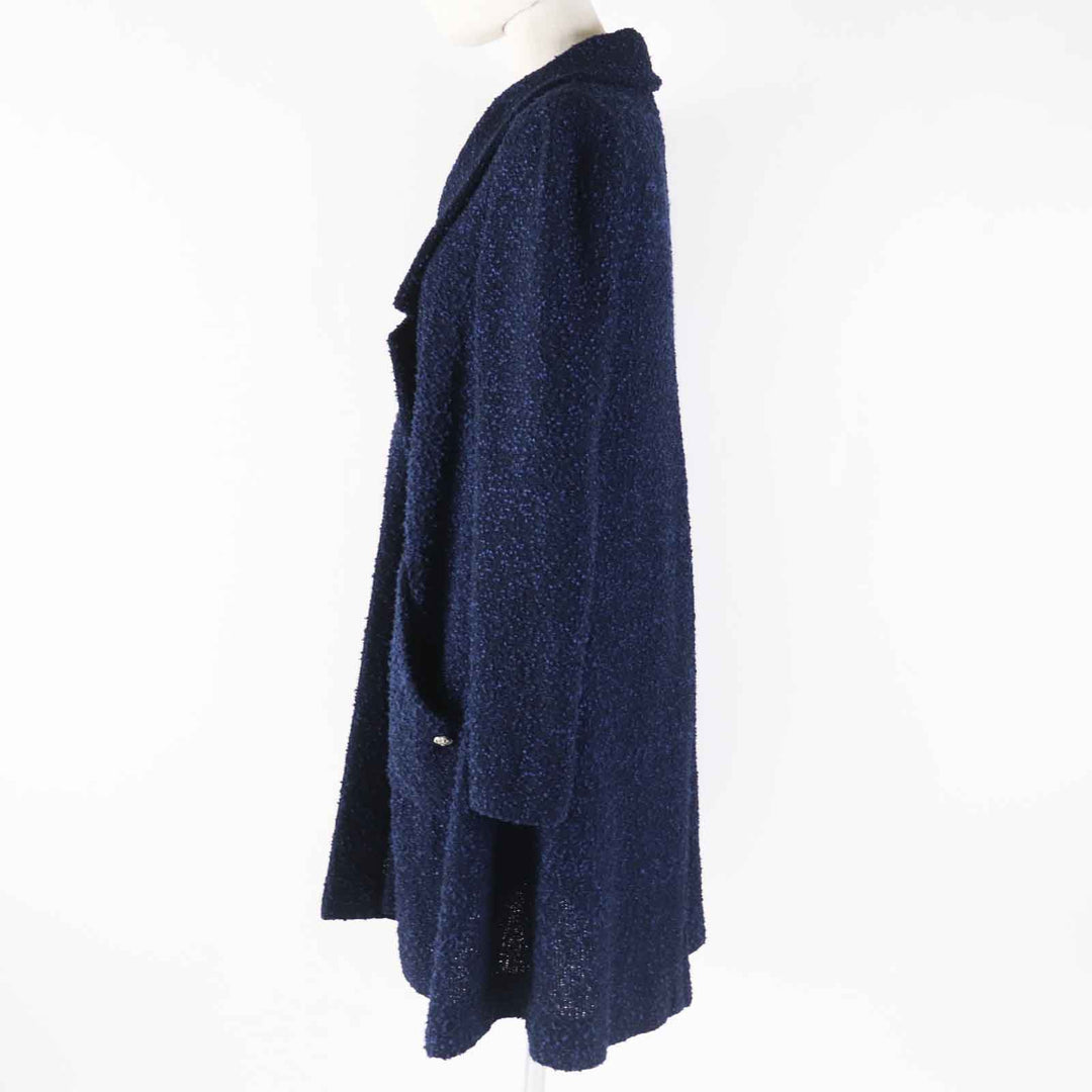 Good CHANEL coat COCO Mark plate included Tweed long length Blue navy 36 P53864