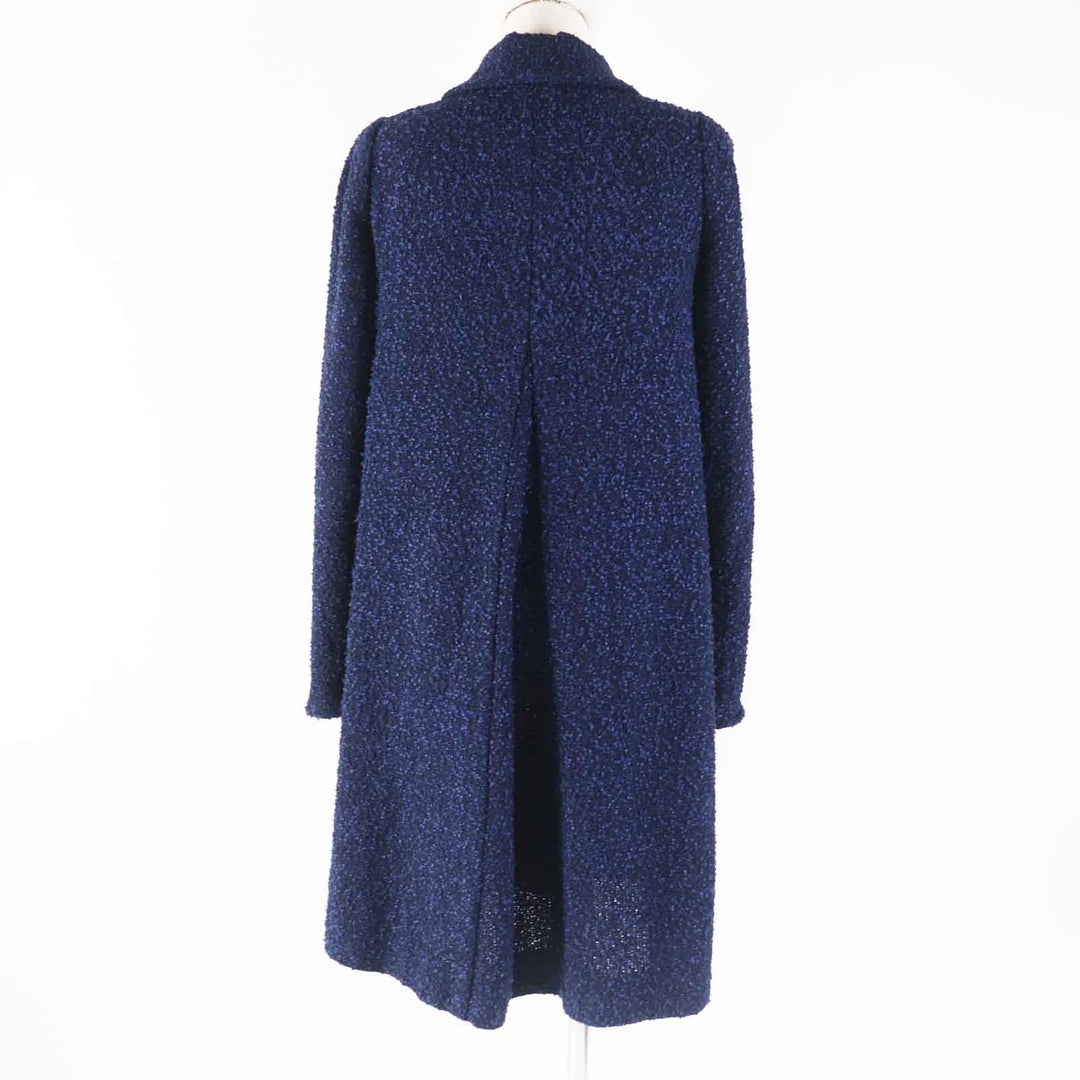 Good CHANEL coat COCO Mark plate included Tweed long length Blue navy 36 P53864