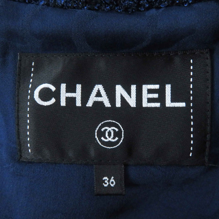 Good CHANEL coat COCO Mark plate included Tweed long length Blue navy 36 P53864