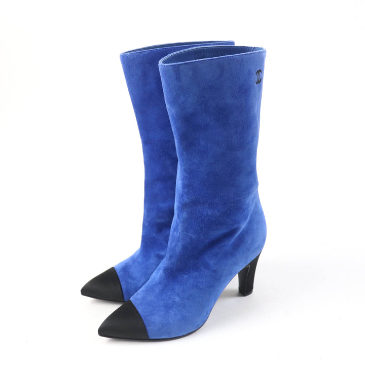 Great CHANEL short boots GABRIEIIE COCO blue-black Suede leather Women 35 G33119