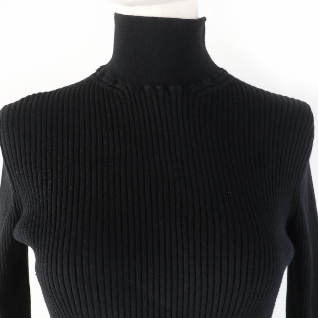 Great PRADA knit Ribbed knit Long sleeves High neck black cotton Women 36 DNA945
