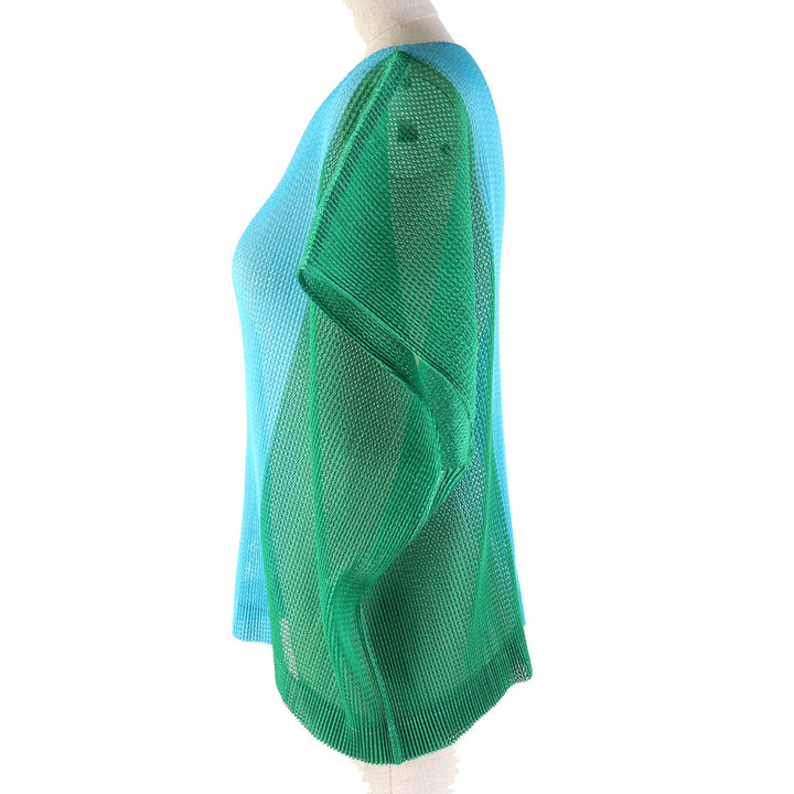 PLEATS PLEASE T-shirt Cap sleeve mesh top Green blue polyester Women 3