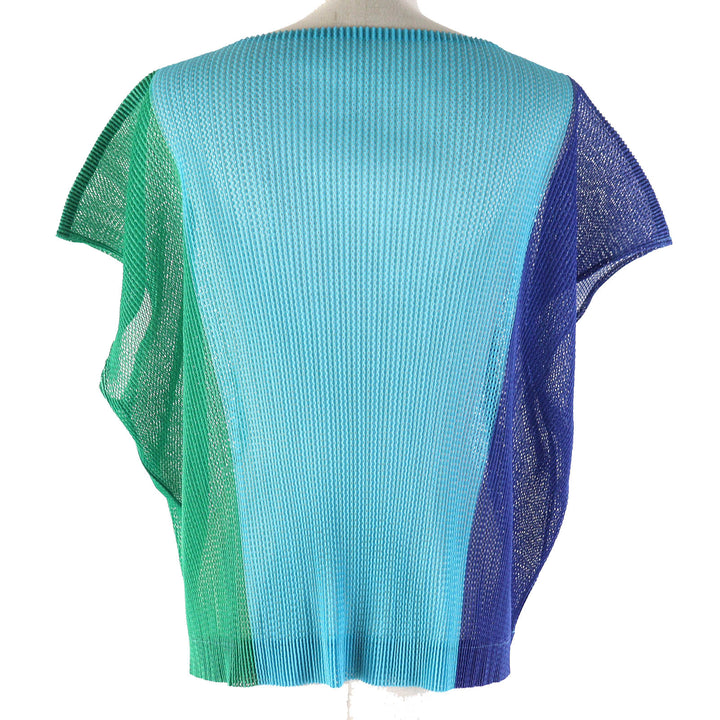 PLEATS PLEASE T-shirt Cap sleeve mesh top Green blue polyester Women 3