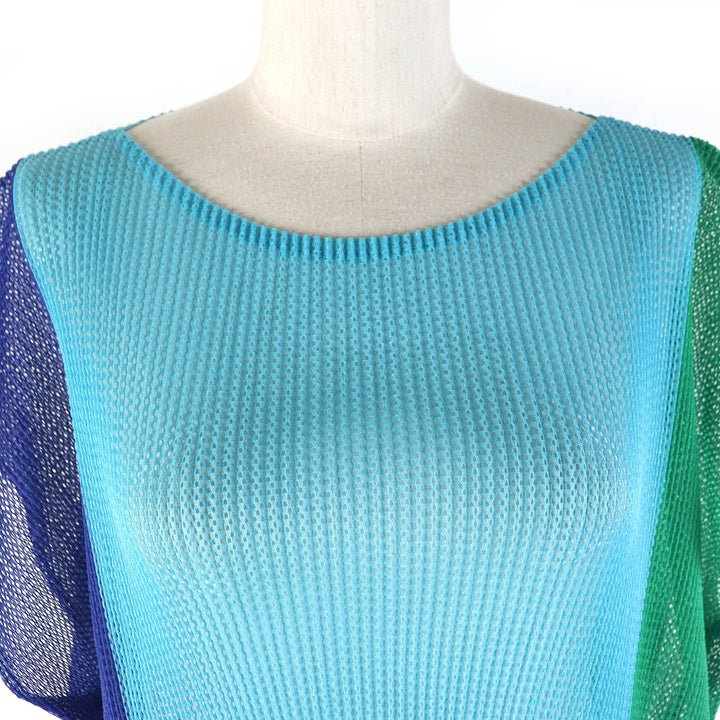 PLEATS PLEASE T-shirt Cap sleeve mesh top Green blue polyester Women 3