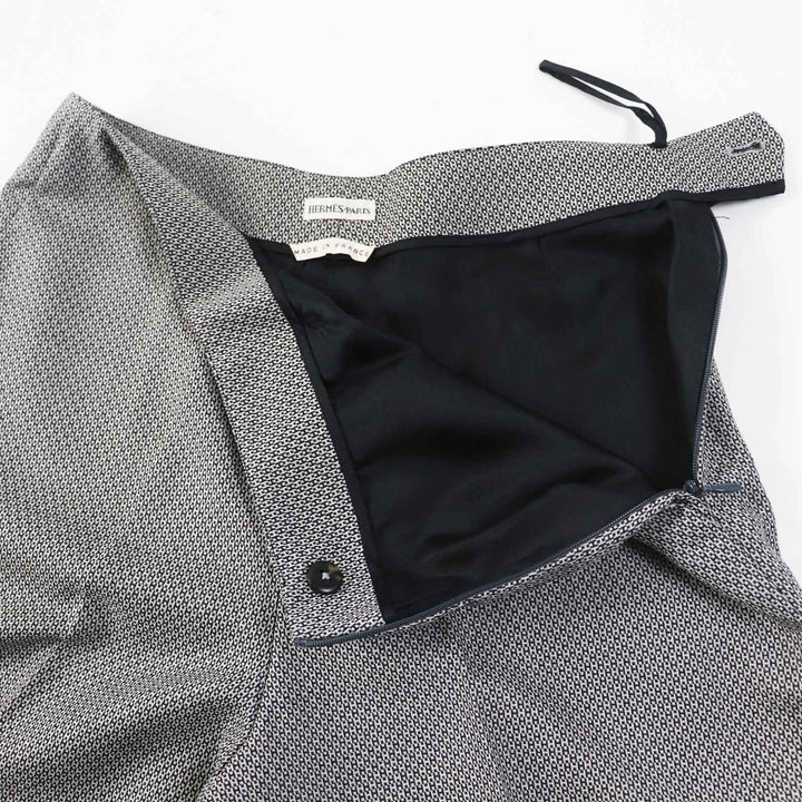 Excellent HERMES Pants Rare H Pattern Archive Black Grey wool Women 34