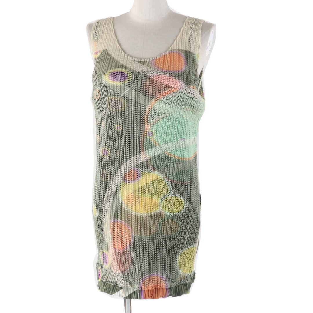 Excellent PLEATS PLEASE Tunic Planet SpacePattern Hem Balloon Mesh Layered Sleeveless Khaki polyester Women 3 PP12-JH322