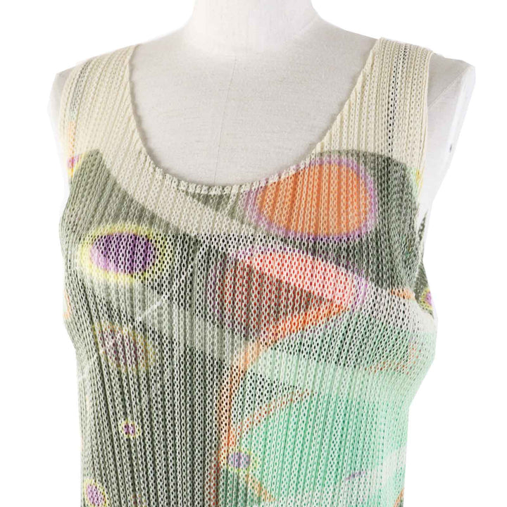 Excellent PLEATS PLEASE Tunic Planet SpacePattern Hem Balloon Mesh Layered Sleeveless Khaki polyester Women 3 PP12-JH322
