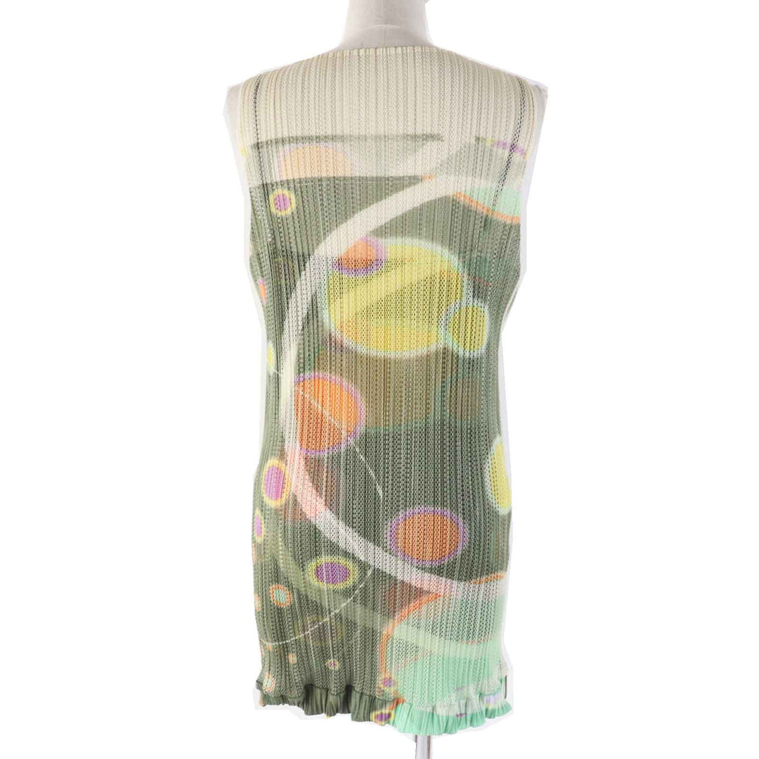 Excellent PLEATS PLEASE Tunic Planet SpacePattern Hem Balloon Mesh Layered Sleeveless Khaki polyester Women 3 PP12-JH322