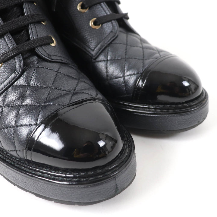Excellent CHANEL Ankle boots Logo Matelasse F Pearl Lace-up Women 37 G38514