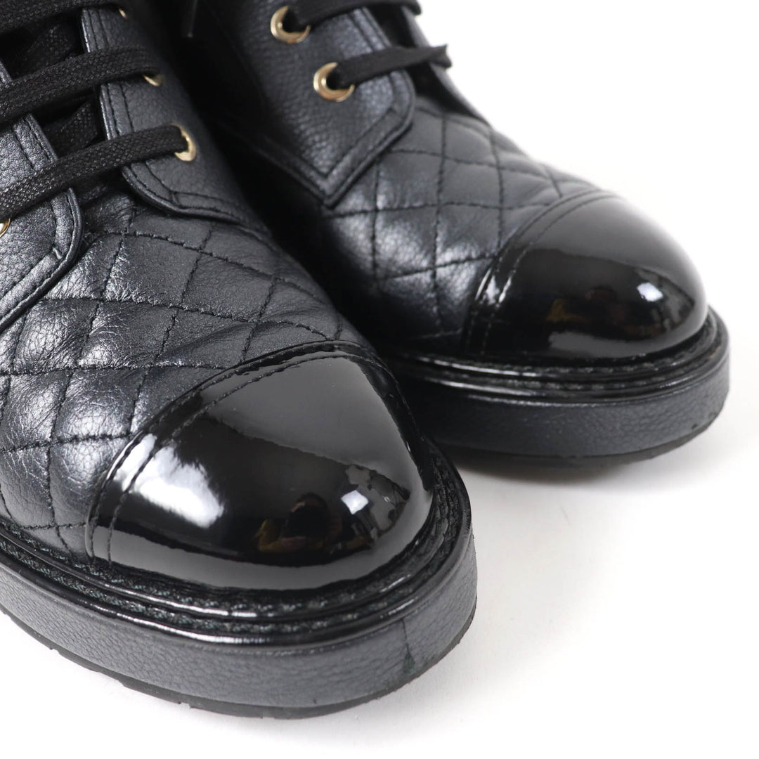 Excellent CHANEL Ankle boots Logo Matelasse F Pearl Lace-up Women 37 G38514