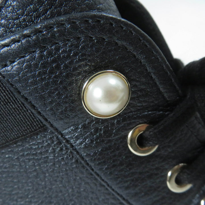 Excellent CHANEL Ankle boots Logo Matelasse F Pearl Lace-up Women 37 G38514