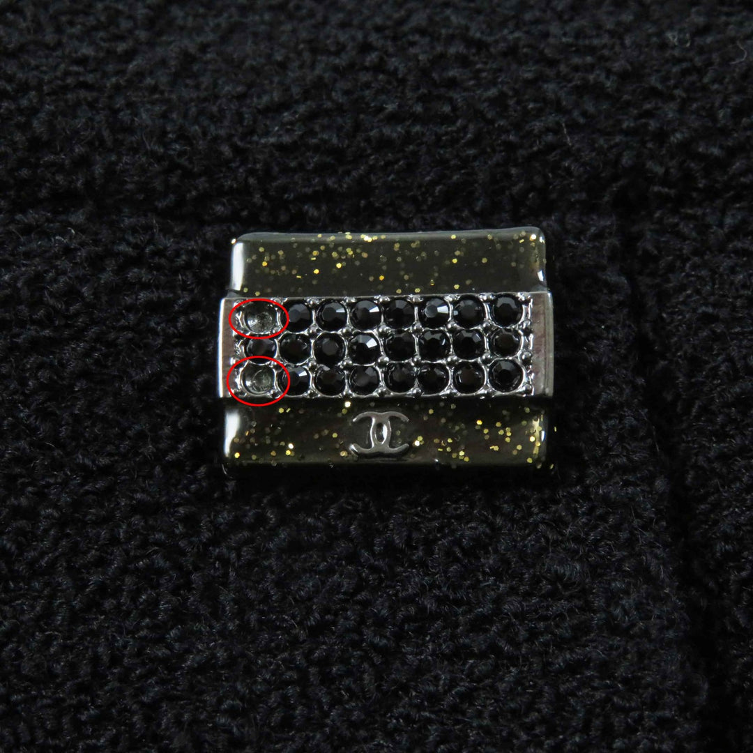 Great CHANEL setup Rhinestone COCO Button with Plate, black Women P42616／P42872