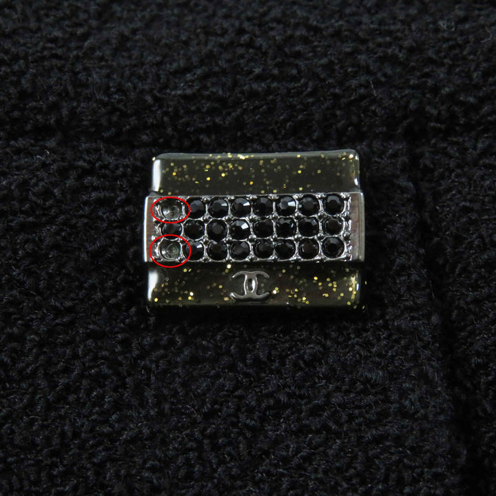 Great CHANEL setup Rhinestone COCO Button with Plate, black Women P42616／P42872