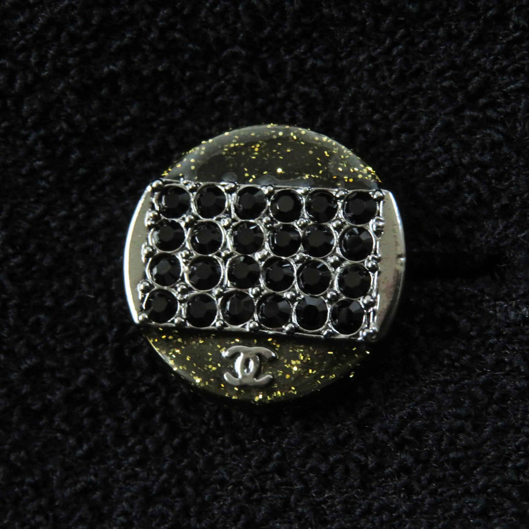 Great CHANEL setup Rhinestone COCO Button with Plate, black Women P42616／P42872