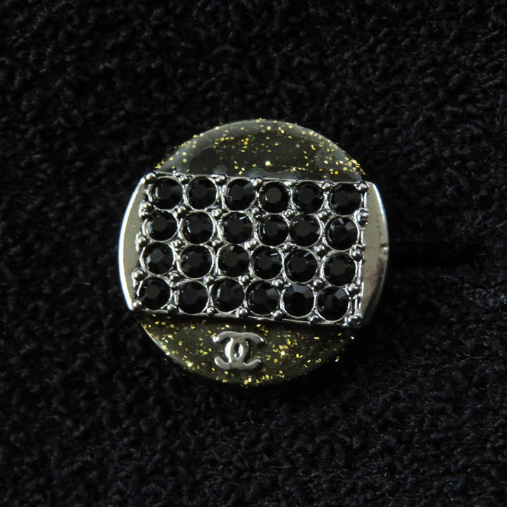 Great CHANEL setup Rhinestone COCO Button with Plate, black Women P42616／P42872