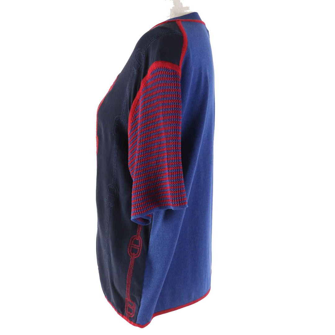 Excellent HERMES Short sleeve knit short sleeve knit / Navy red silk Women 40