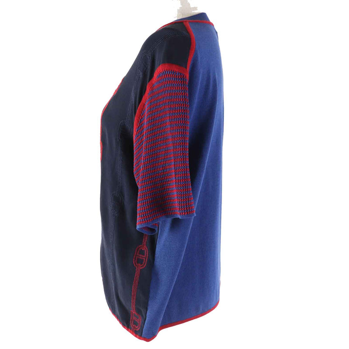Excellent HERMES Short sleeve knit short sleeve knit / Navy red silk Women 40