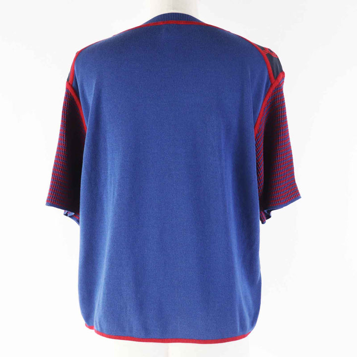 Excellent HERMES Short sleeve knit short sleeve knit / Navy red silk Women 40
