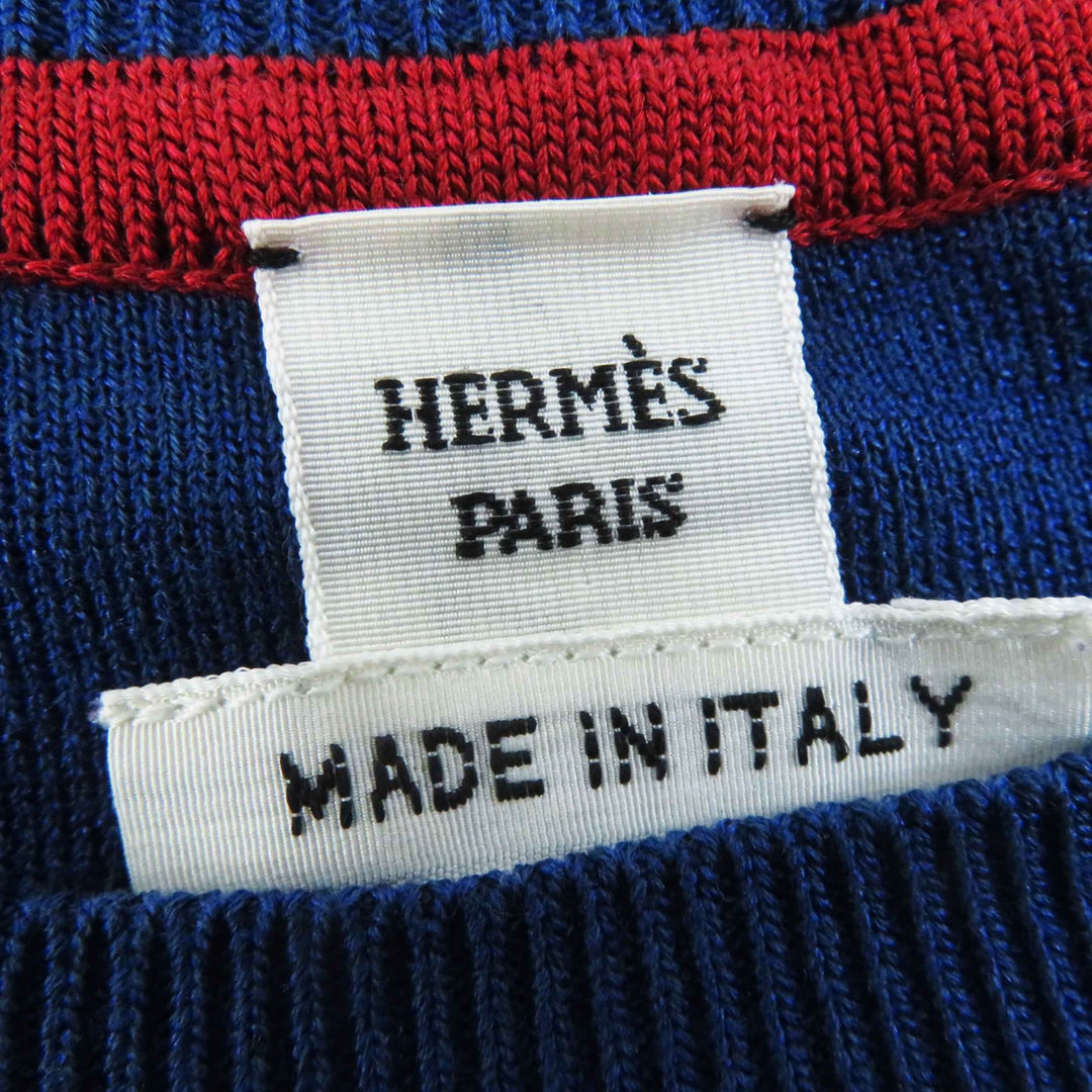 Excellent HERMES Short sleeve knit short sleeve knit / Navy red silk Women 40
