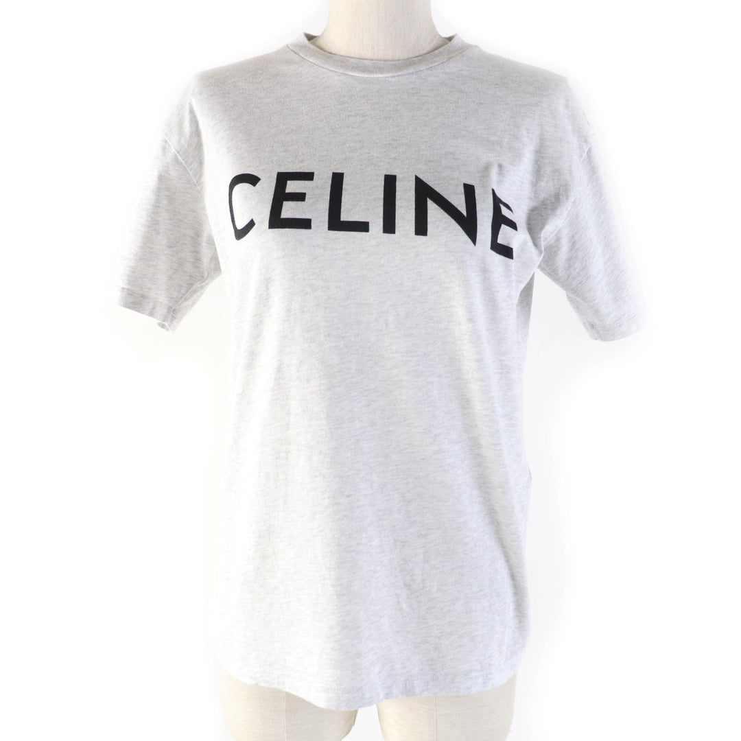 Excellent CELINE Short sleeve T-shirt Logo print Loose fit gray cotton Women XS