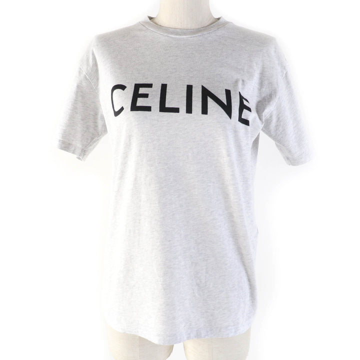 Excellent CELINE Short sleeve T-shirt Logo print Loose fit gray cotton Women XS