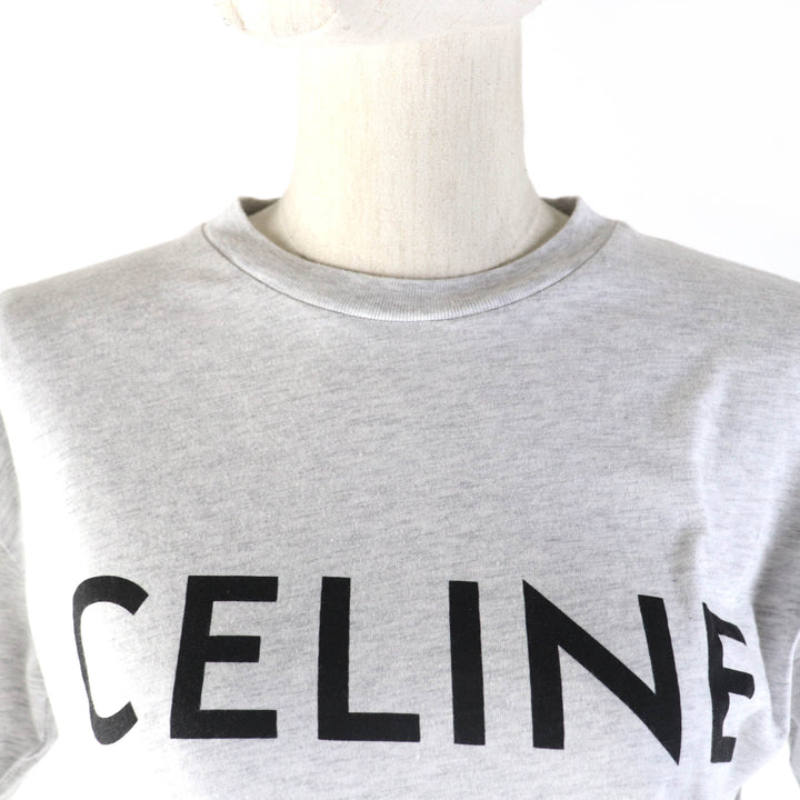 Excellent CELINE Short sleeve T-shirt Logo print Loose fit gray cotton Women XS