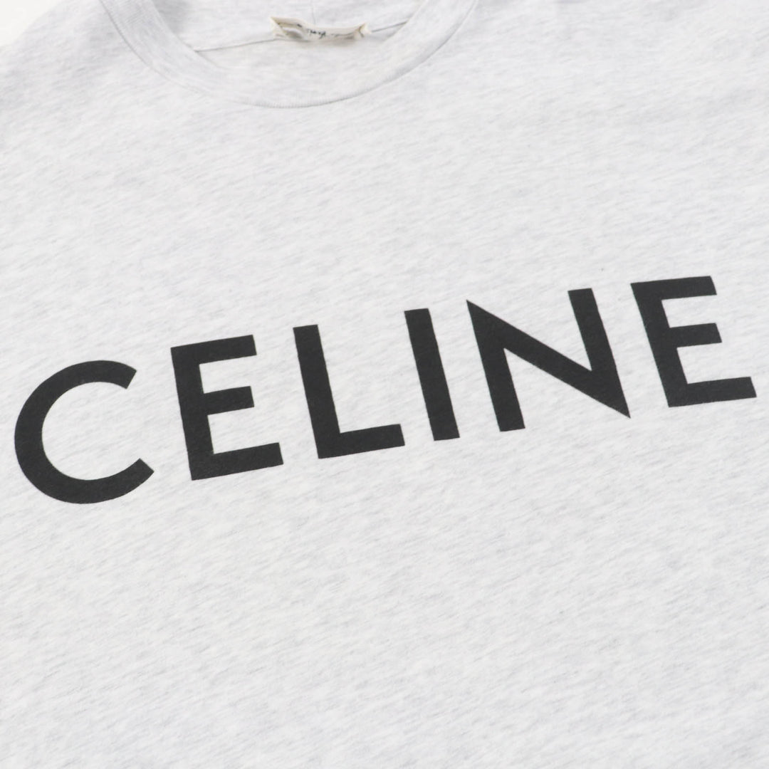 Excellent CELINE Short sleeve T-shirt Logo print Loose fit gray cotton Women XS