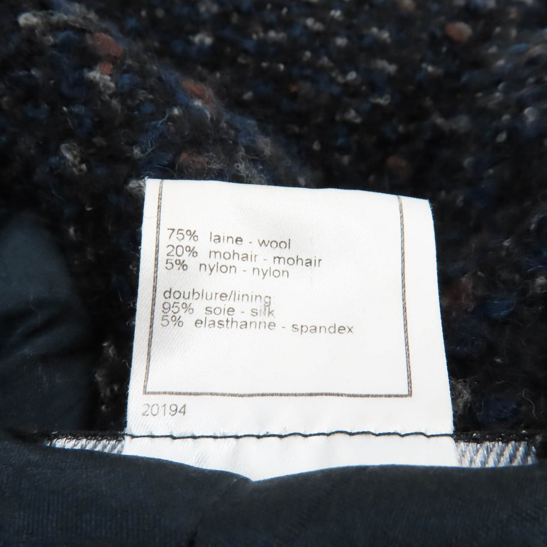 Great CHANEL coat Tweed with leather logo buttons Navy system wool Women 46 02A P19979